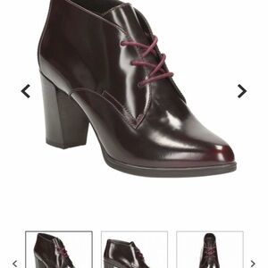 Clarks Burgundy Patent Lace-Up Ankle Bootie